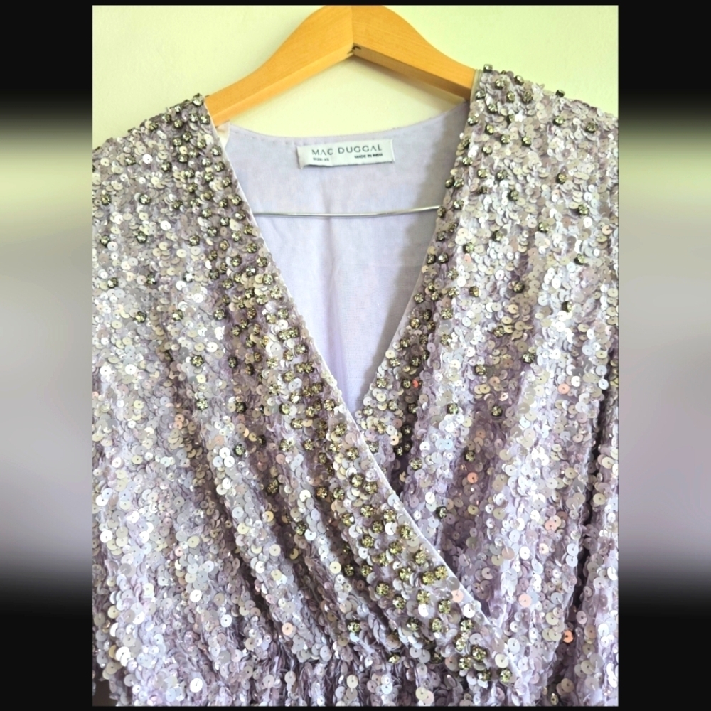 NWT! Mac Duggal, Sequin And Rhinestone Short Romper, Lilac, Size XS - Picture 7 of 12